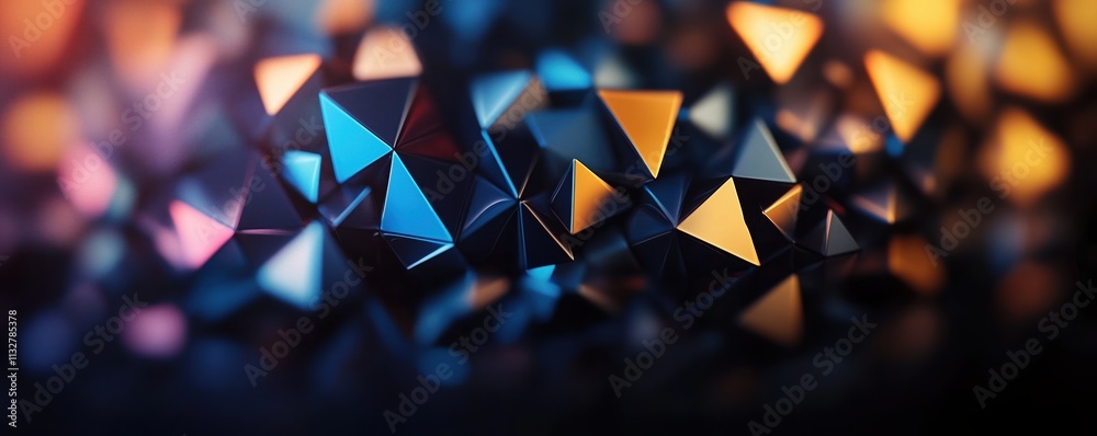 Poster vibrant triangular shapes create a dynamic atmosphere in a futuristic abstract composition