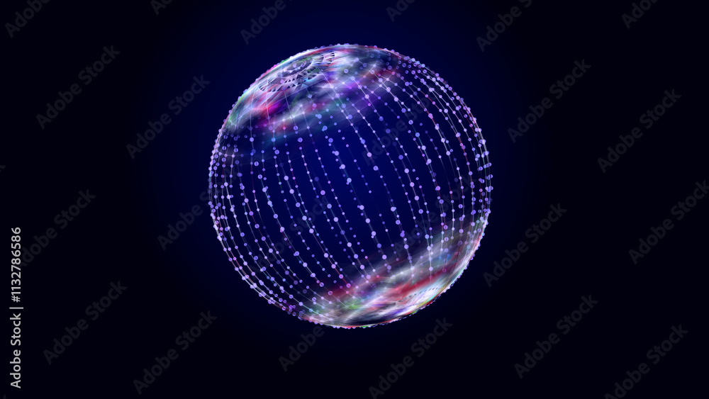 Poster Abstract technology sphere with connecting dots, lines and triangles. Digital abstract network structure. 3D rendering.