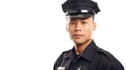 A police officer young asian man on white background	