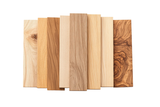 A row of wooden boards with different colors and textures. on transparent background.