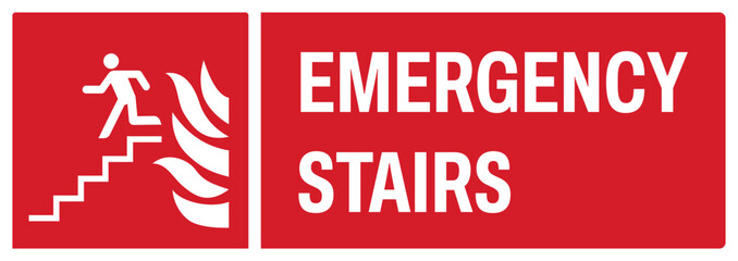 ISO fire prevention safety sign uppercase text_emergency stairs_landscape size 1/2 a4,a3,a2,a1 