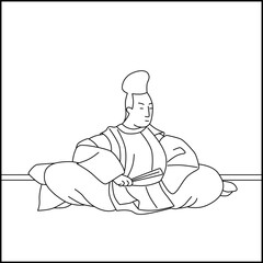 線画正方形百人一首　左京大夫顕輔