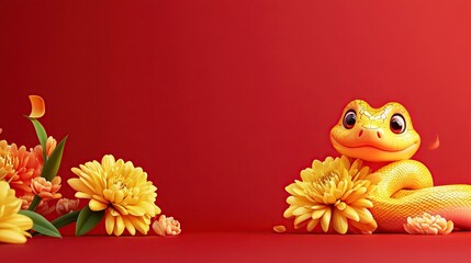 This cute cartoon little snake is sitting on its back, happy chinese new year