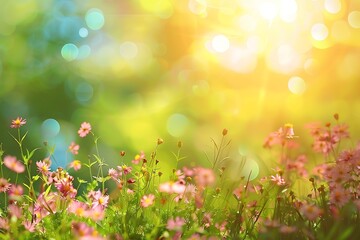 Obraz premium Abstract background with water bubbles and colored light, drops on a rainbow background, Close-up of water droplets on glass over a blurred floral pattern with vibrant orange and purple hues, spring 