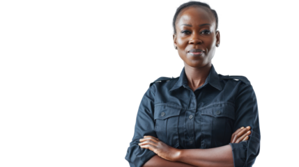 African middle age female security , confident and arms crossed on white background
