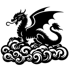 Fototapeta premium Black dragon silhouette on clouds.