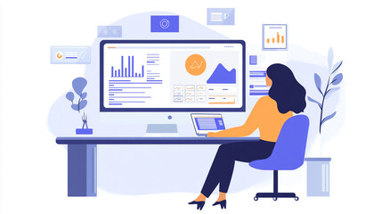 Naklejka premium Analyst Using Data Tools to Manage Databases, Track Trends, and Drive Growth with Digital Marketing