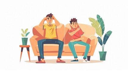 Angry Dad Scolding Son on Couch - Family Discipline Concept