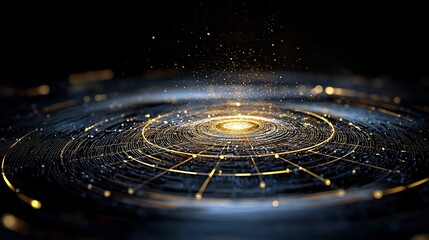 Blockchain Technology Integrating with Digital Business Metrics in a Minimalist Golden Hour Design