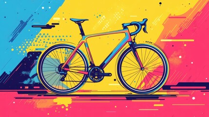 Fototapeta premium Vibrant Artistic Bicycle Illustration in Bold Colors and Style