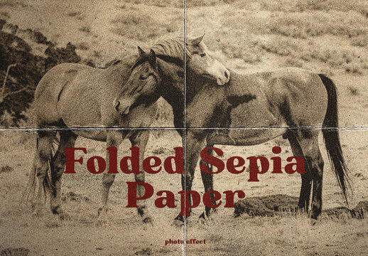 Sepia Halftone Folded Paper Photo Effect