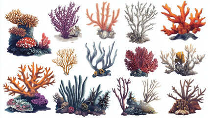 Naklejka premium Colorful Coral Reef Set Featuring Marine Structures, Perfect for Ocean-Themed Projects