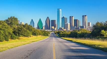 Scenic View of Urban Skyline and Road with Lush Green Landscape