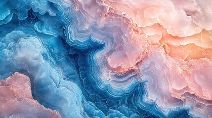 Close-up view of blue and pink marble with intricate patterns and textures