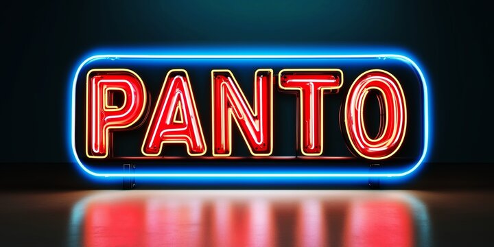 Bright Neon Panto Sign with Vibrant Lights and Creative Theatre Design