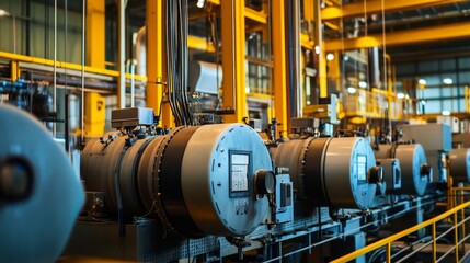 Fototapeta premium Predictive maintenance with IoT, showing machinery sensors, maintenance alerts, and operational efficiency