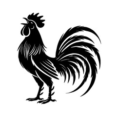 Black silhouette of a rooster crowing.