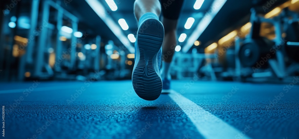 Poster a person running on a gym track, emphasizing fitness and exercise.