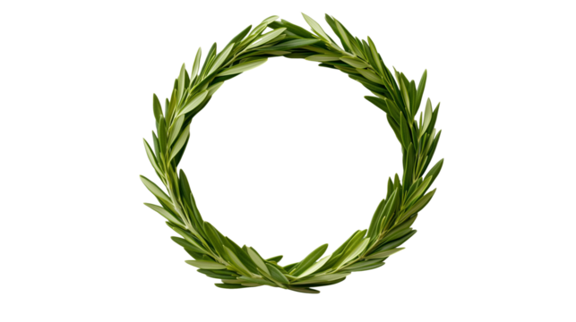 Rounded frame made of olive branches isolated on transparent background, cutout