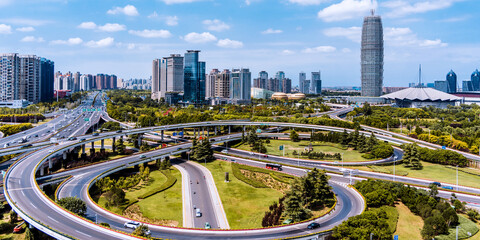 Aerial View of CBD Overpass in Zhengdong New District, Zhengzhou, Henan Province, China © Govan