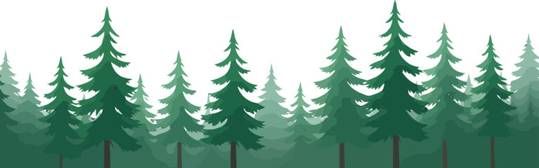 Pine trees forest color vector isolated on white. Ai generated