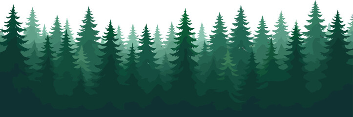 Pine trees forest color vector isolated on white. Ai generated