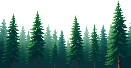 Fototapeta premium Pine trees forest color vector isolated on white. Ai generated