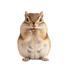Obraz premium Adorable chipmunk stuffing its cheeks with food, radiating pure joy and charm.