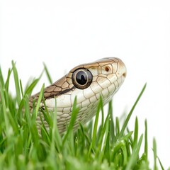 Obraz premium A Majestic Snake Gracefully Slithering Through Grass Against a White Backdrop