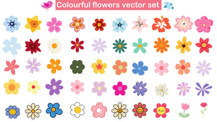 Flower collection with leaves, floral bouquets. Vector flowers. Spring art print with botanical elements. Happy Easter. Folk style. Posters for the spring holiday. icons isolated on white background.