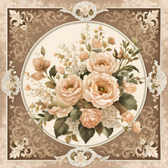 Vintage background with roses and frame