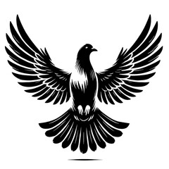 Obraz premium Black and white stylized dove in flight.