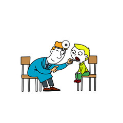 Vector color characters child and doctor. Medical diagnostics, consultation, treatment. Family medicine.