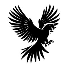 Black silhouette of a parrot in flight.