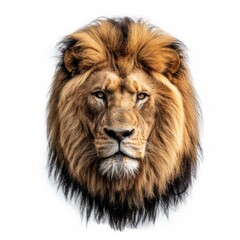 Obraz premium Studio portrait of a male lion showcasing its majestic mane and intense gaze