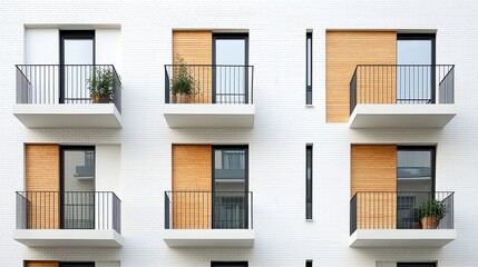 Fototapeta premium Minimalist luxury apartment facade with contemporary balconies