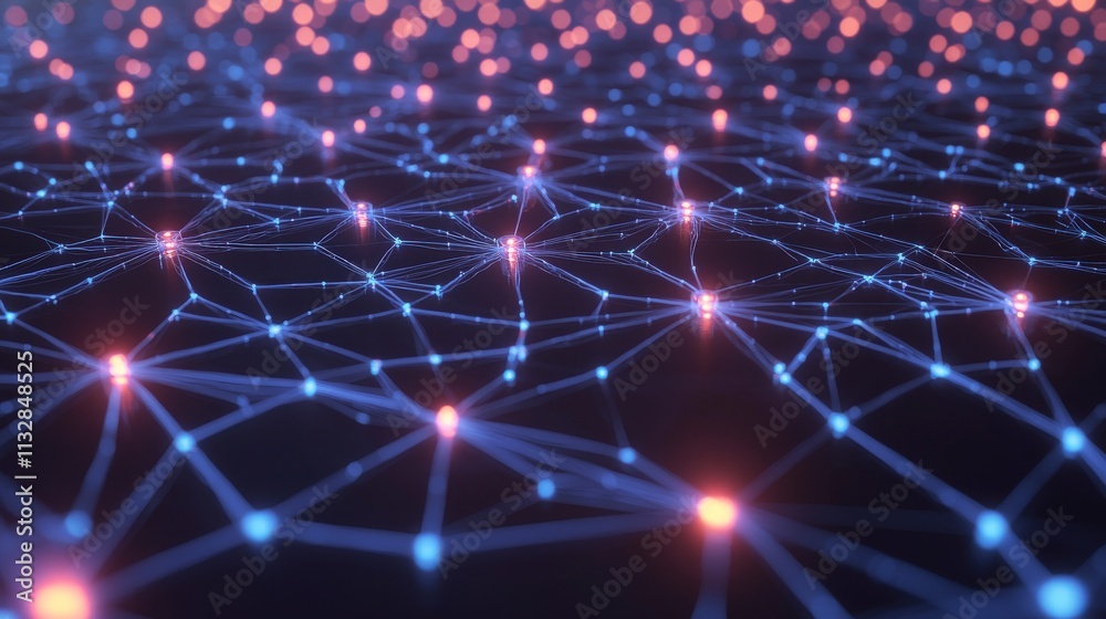Poster Ai neural network visualization digital environment graphic design abstract concept close-up view technology innovation