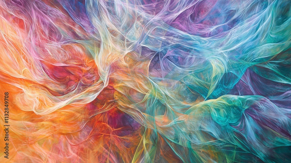 Poster Delicate swirling lines of light reflecting in a spectacular display abstract art colorful environment ethereal viewpoint