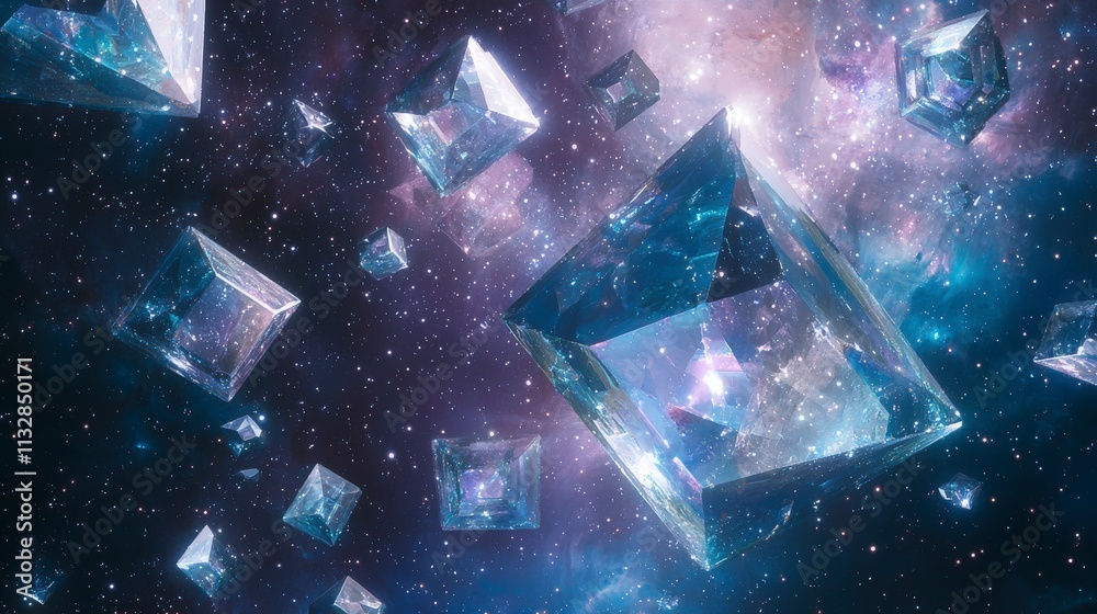 Leinwandbilder floating geometric shapes in cosmic spa outer space digital art ethereal atmosphere abstract view vi