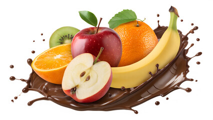 fruits in chocolate splash isolated png