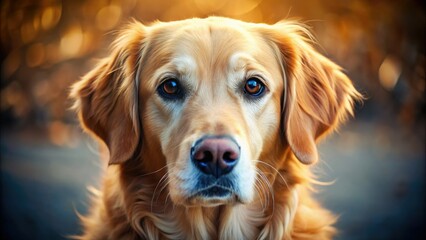 Obraz premium Adorable golden retriever puppy with captivating eyes; a happy, dog-friendly portrait.