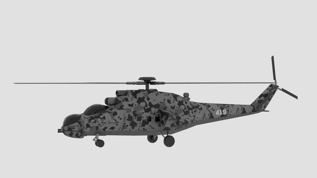 army helicopter take off with white background