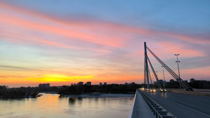 Fototapeta premium sunset by the Danube river in Novi Sad