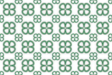St Patrick Day. Seamless pattern with little four leaf clovers. Clover sign symbol pattern. Simple Repeatable design with Green clover on a White Background. Good luck symbol of Ireland