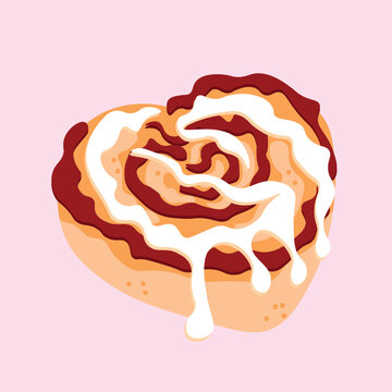 cinnamon roll with icing on pink background clip art preview