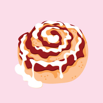 cinnamon roll with white icing on pink clip art preview