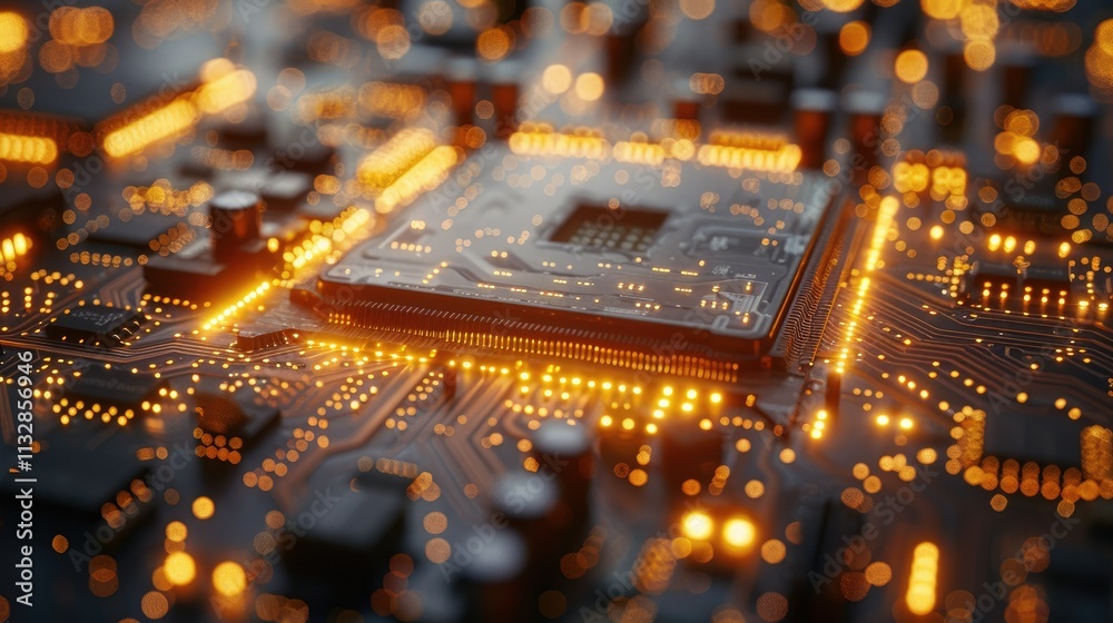 Poster close-up of illuminated central processing unit on a circuit board.