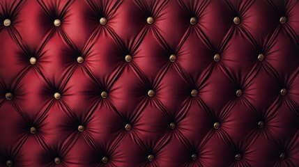 Fototapeta premium A close-up of a tufted red leather wall with decorative buttons.