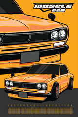 YELLOW MUSCLE CAR ILLUSTRATION WITH A YELLOW BACKGROUND.eps