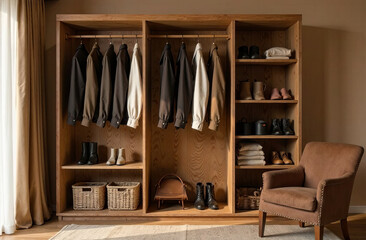 a large open dressing room made in the color scheme of mousse mocha